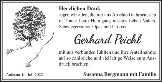 Traueranzeige von Gerhard Peichl von Gelnhäuser Neue Zeitung