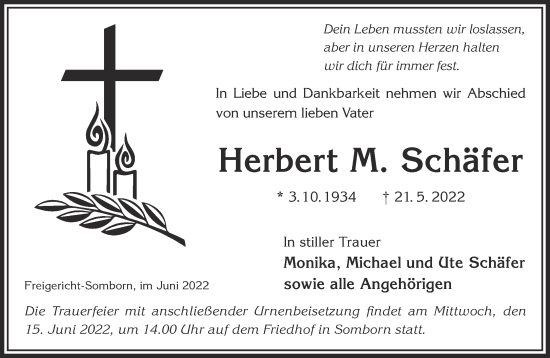 Traueranzeige von Herbert M. Schäfer von Mittelhessen-Bote