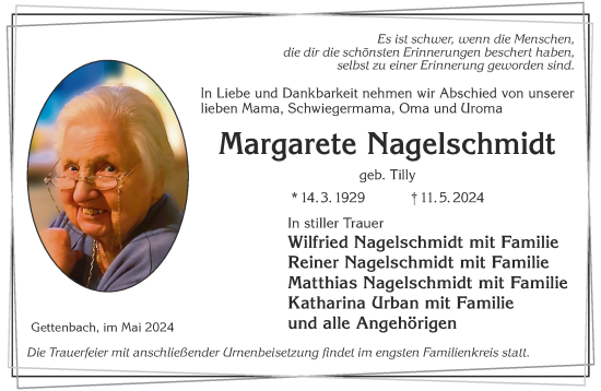 Traueranzeige von Margarete Nagelschmidt von Gelnhäuser Neue Zeitung