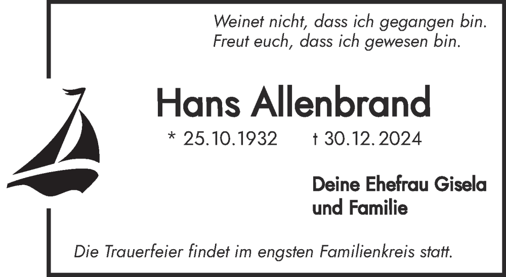 Traueranzeigen Von Hans Allenbrand Trauer Gnz De