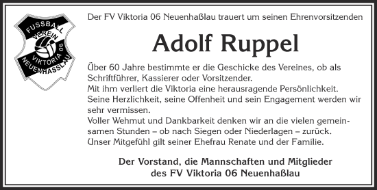 Traueranzeige von Adolf Ruppel von Gelnhäuser Neue Zeitung