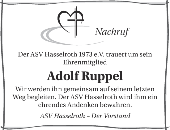 Traueranzeige von Adolf Ruppel von Gelnhäuser Neue Zeitung