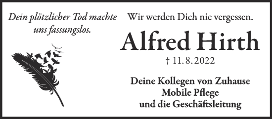 Traueranzeige von Alfred Hirth von Gelnhäuser Neue Zeitung