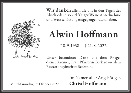 Traueranzeige von Alwin Hoffmann von Gelnhäuser Neue Zeitung