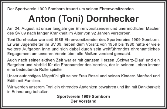 Traueranzeige von Anton Dornhecker von Mittelhessen-Bote