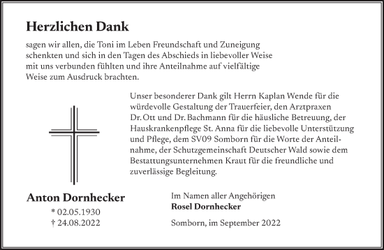 Traueranzeige von Anton Dornhecker von Gelnhäuser Neue Zeitung