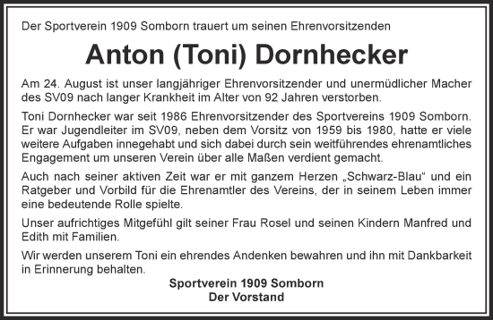 Traueranzeige von Anton Dornhecker von Gelnhäuser Neue Zeitung