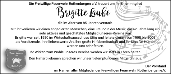 Traueranzeige von Brigitte Laube von Mittelhessen-Bote