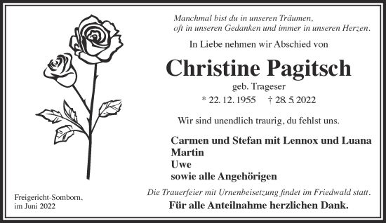 Traueranzeige von Christine Pagitsch von Gelnhäuser Neue Zeitung