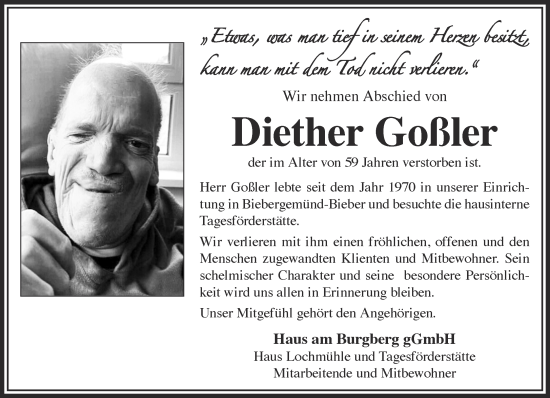 Traueranzeige von Diether Goßler von Mittelhessen-Bote