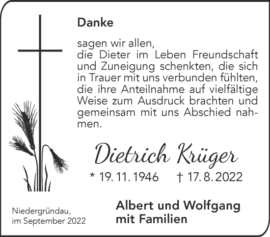 Traueranzeige von Dietrich Krüger von Gelnhäuser Neue Zeitung