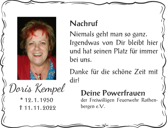 Traueranzeige von Doris Kempel von Gelnhäuser Neue Zeitung