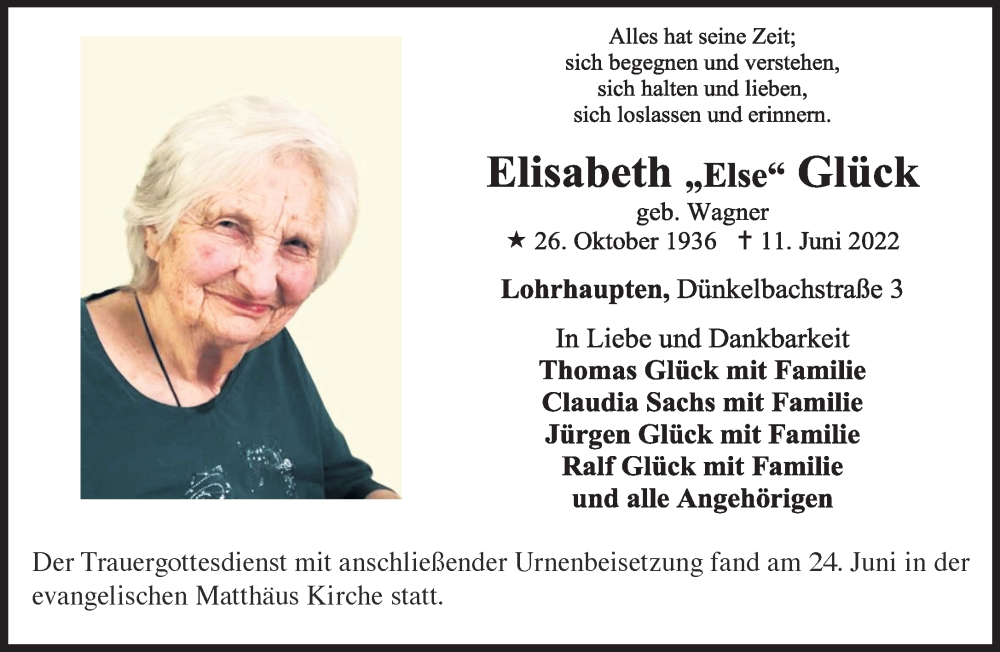 Traueranzeigen von Elisabeth Glück | trauer.gnz.de