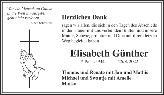 Traueranzeige von Elisabeth Günther von Gelnhäuser Neue Zeitung