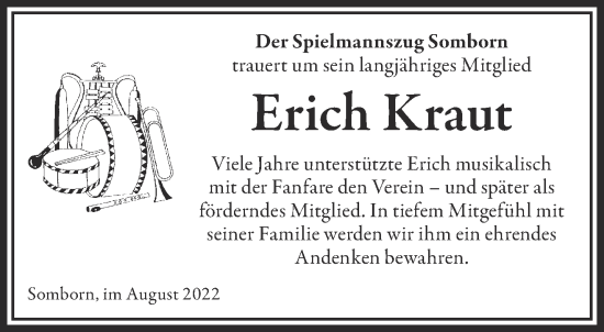 Traueranzeige von Erich Kraut von Gelnhäuser Neue Zeitung