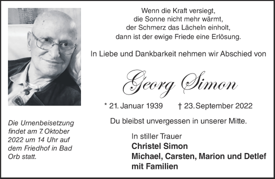 Traueranzeige von Georg Simon von Gelnhäuser Neue Zeitung