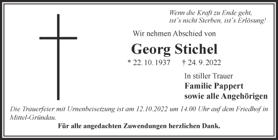 Traueranzeige von Georg Stichel von Gelnhäuser Neue Zeitung