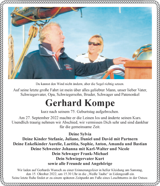 Traueranzeige von Gerhard Kompe von Gelnhäuser Neue Zeitung