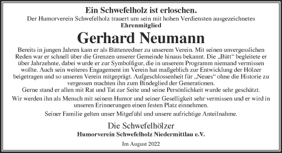 Traueranzeige von Gerhard Neumann von Gelnhäuser Neue Zeitung