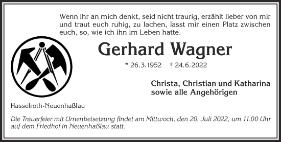 Traueranzeige von Gerhard Wagner von Gelnhäuser Neue Zeitung