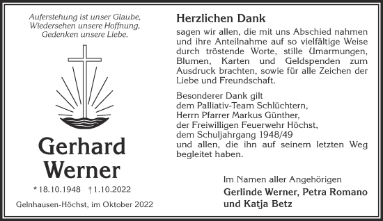 Traueranzeige von Gerhard Werner von Gelnhäuser Neue Zeitung