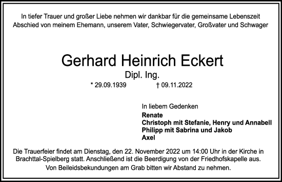 Traueranzeige von Gerhard Heinrich Eckert von Gelnhäuser Neue Zeitung