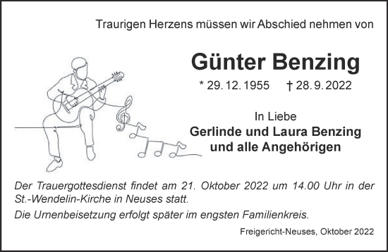 Traueranzeige von Günter Benzing von Gelnhäuser Neue Zeitung