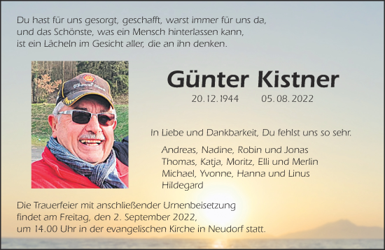 Traueranzeige von Günter Kistner von Gelnhäuser Neue Zeitung