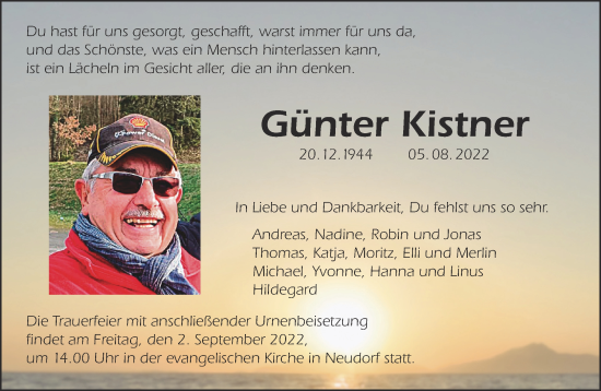 Traueranzeige von Günter Kistner von Mittelhessen-Bote