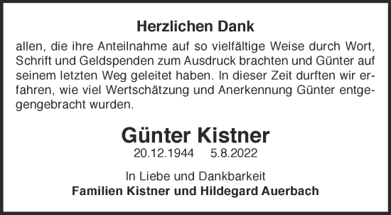 Traueranzeige von Günter Kistner von Gelnhäuser Neue Zeitung