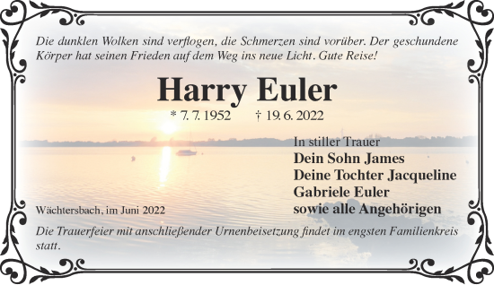 Traueranzeige von Harry Euler von Gelnhäuser Neue Zeitung