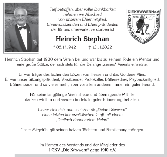 Traueranzeige von Heinrich Stephan von Gelnhäuser Neue Zeitung