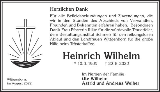 Traueranzeige von Heinrich Wilhelm von Gelnhäuser Neue Zeitung