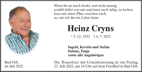 Traueranzeige von Heinz Cryns von Gelnhäuser Neue Zeitung