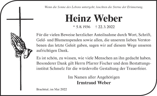 Traueranzeige von Heinz Weber von Gelnhäuser Neue Zeitung