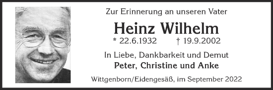 Traueranzeige von Heinz Wilhelm von Gelnhäuser Neue Zeitung