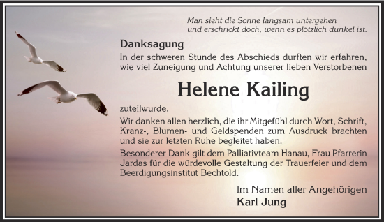 Traueranzeige von Helene Kailing von Gelnhäuser Neue Zeitung