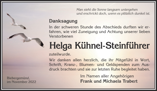 Traueranzeige von Helga Kühnel-Steinführer von Mittelhessen-Bote