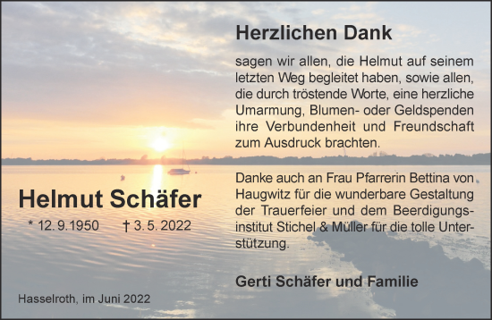 Traueranzeige von Helmut Schäfer von Gelnhäuser Neue Zeitung