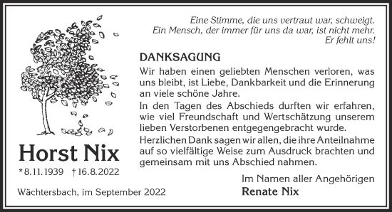 Traueranzeige von Horst Nix von Gelnhäuser Neue Zeitung