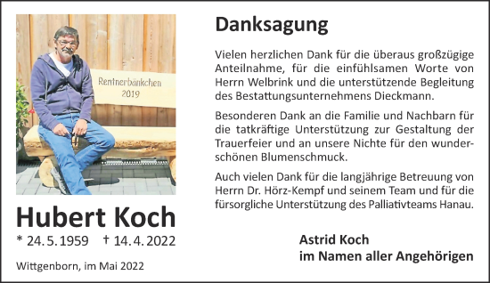 Traueranzeige von Hubert Koch von Gelnhäuser Neue Zeitung