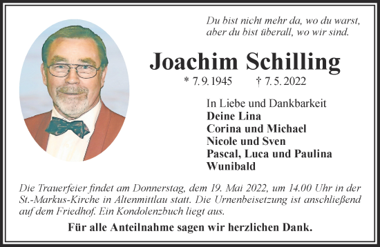 Traueranzeige von Joachim Schilling von Gelnhäuser Neue Zeitung