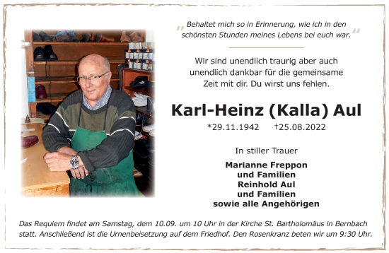 Traueranzeige von Karl-Heinz Aul von Gelnhäuser Neue Zeitung