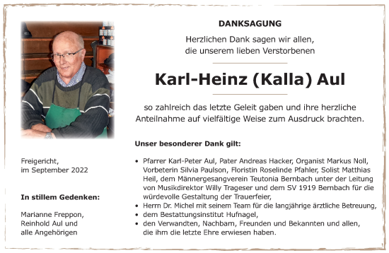 Traueranzeige von Karl-Heinz Aul von Gelnhäuser Neue Zeitung