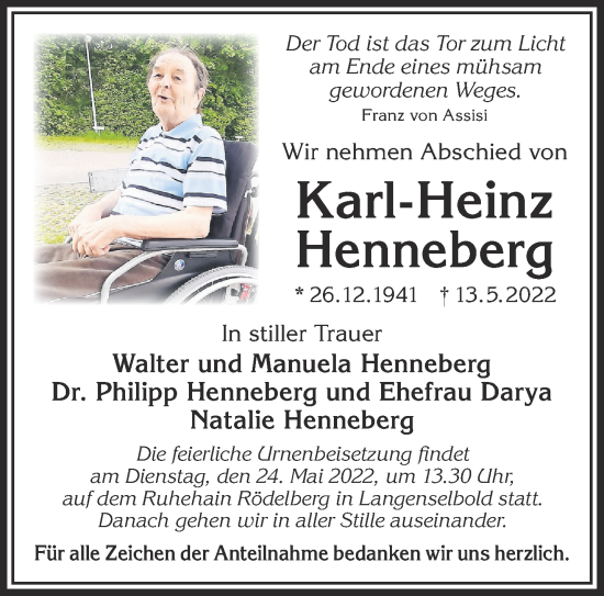 Traueranzeige von Karl-Heinz Henneberg von Gelnhäuser Neue Zeitung