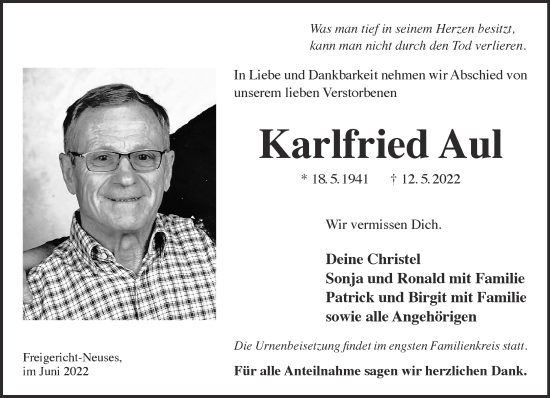 Traueranzeige von Karlfried Aul von Gelnhäuser Neue Zeitung