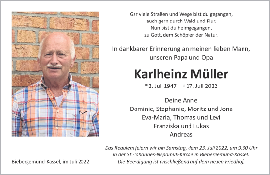 Traueranzeige von Karlheinz Müller von Gelnhäuser Neue Zeitung