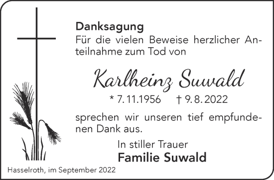 Traueranzeige von Karlheinz Suwald von Gelnhäuser Neue Zeitung