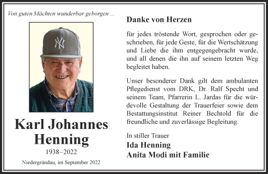 Traueranzeige von Karl Johannes Henning von Gelnhäuser Neue Zeitung