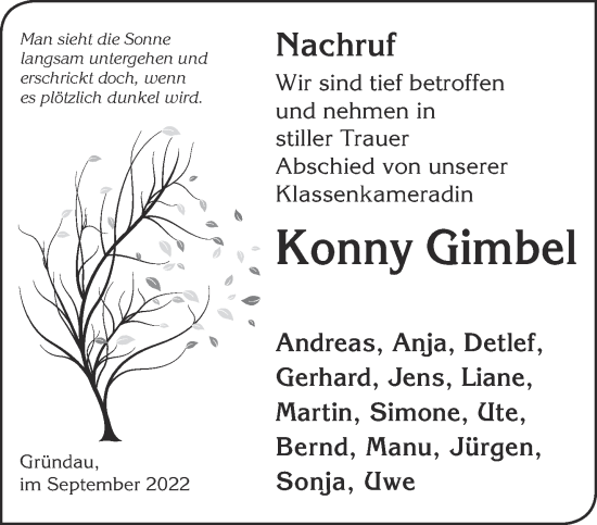 Traueranzeige von Konny Gimbel von Mittelhessen-Bote